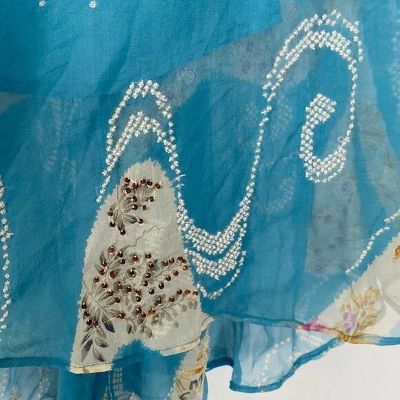 Tracy Reese Blue Beaded Embellished Peacock Silk Camisole Tunic Blouse Top - Picture 11 of 16